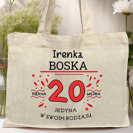 Torba z nadrukiem na Urodziny "Boska 20-tka", personalizowana