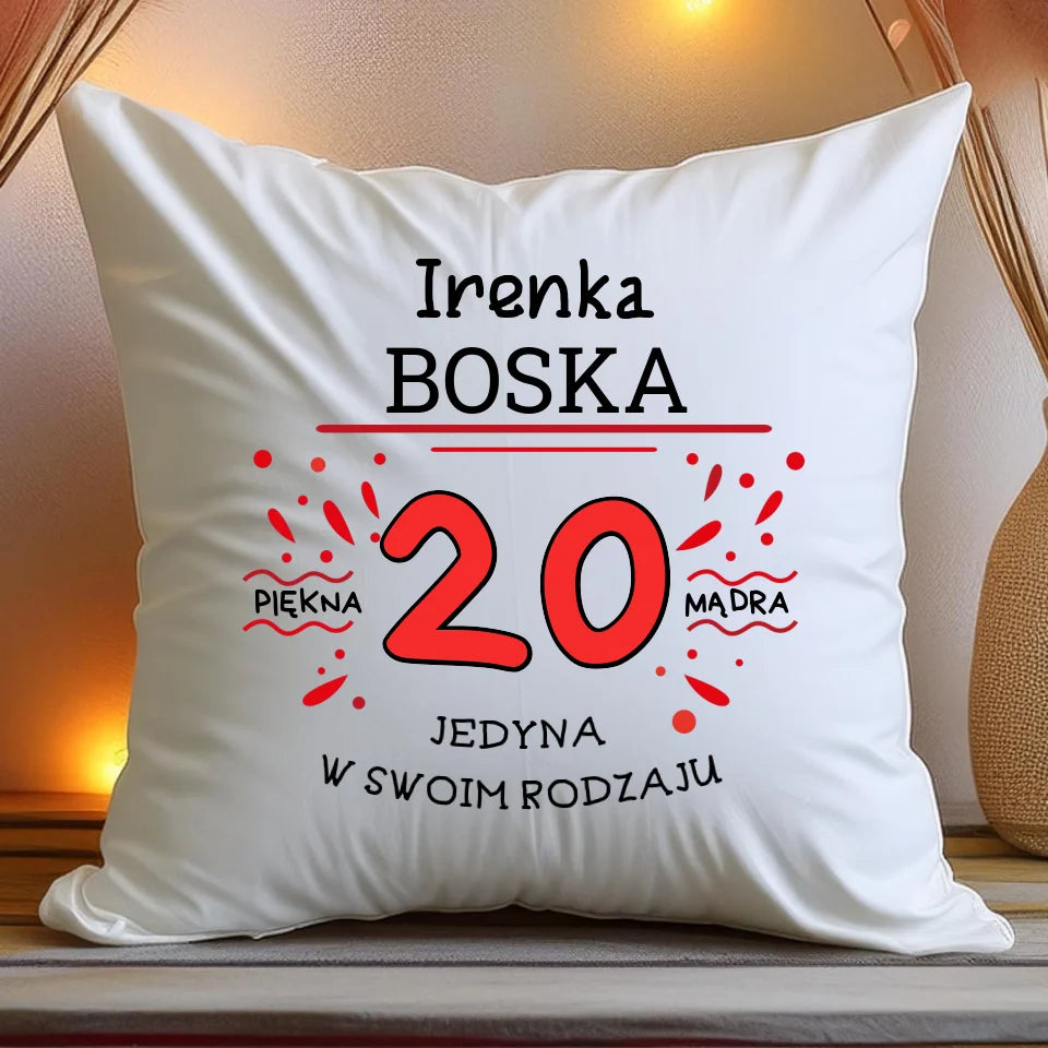 Poduszka na Urodziny "Boska 20-tka", personalizowana