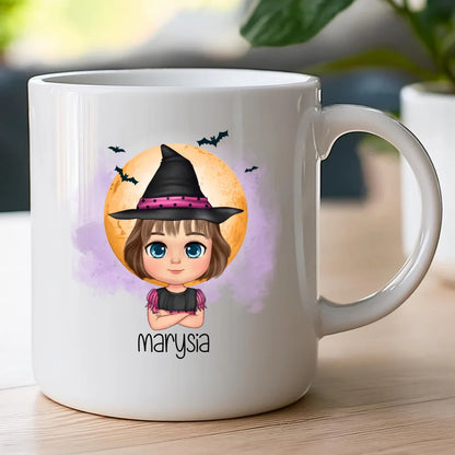 Personalizowany kubek z nadrukiem na Halloween "Dziecko w kostiumie, Czarownica, Dynia, Wampir"