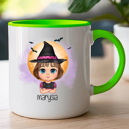 Personalizowany kubek z nadrukiem na Halloween "Dziecko w kostiumie, Czarownica, Dynia, Wampir"