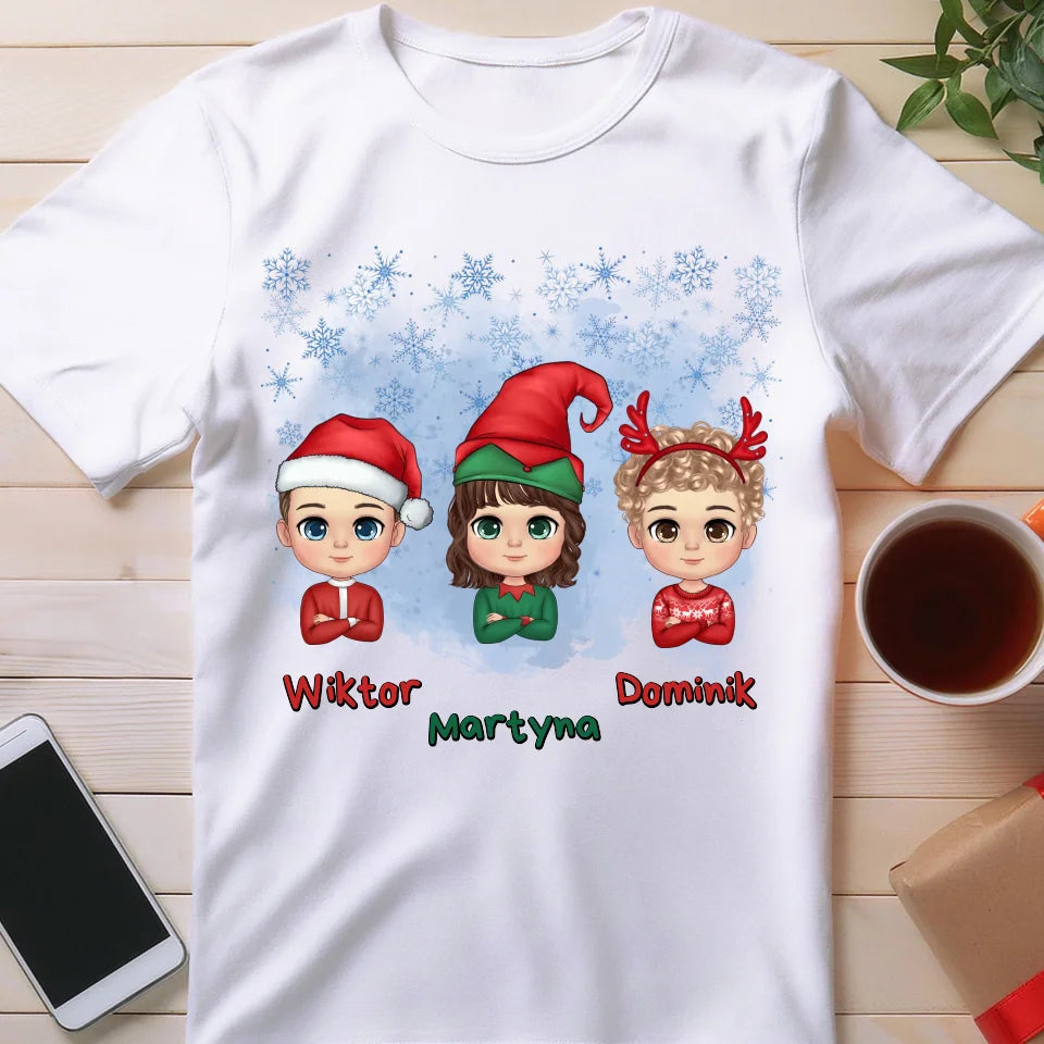 Koszulka świąteczna dla dzieci "Mikołaj, Elf, Renifer", personalizowana