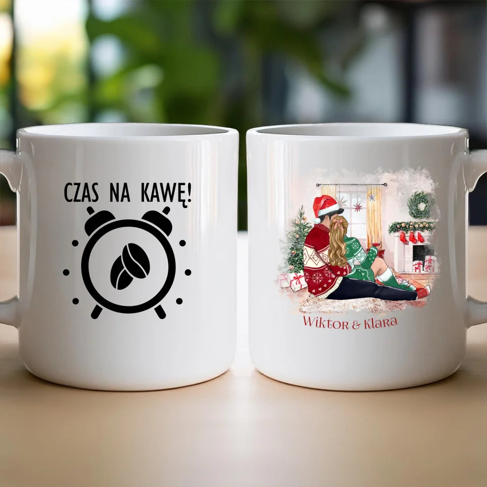 Kubek na Święta "Zakochana para w swetrach", personalizowany