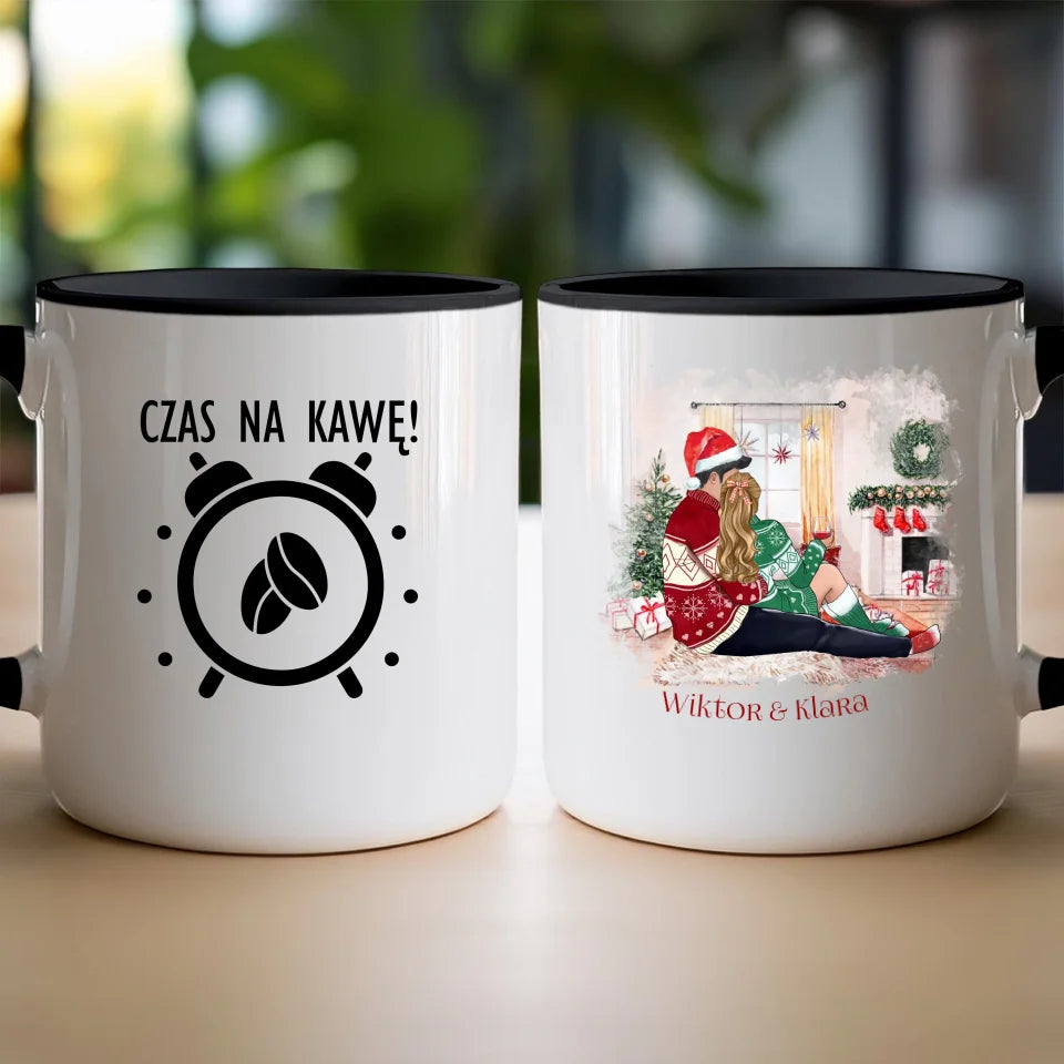 Kubek na Święta "Zakochana para w swetrach", personalizowany