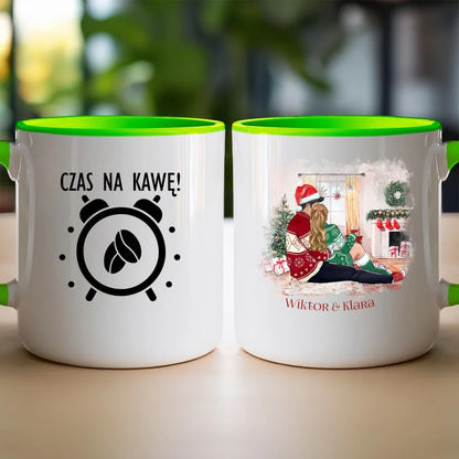 Kubek na Święta "Zakochana para w swetrach", personalizowany