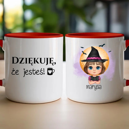 Personalizowany kubek z nadrukiem na Halloween "Dziecko w kostiumie, Czarownica, Dynia, Wampir"