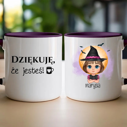 Personalizowany kubek z nadrukiem na Halloween "Dziecko w kostiumie, Czarownica, Dynia, Wampir"