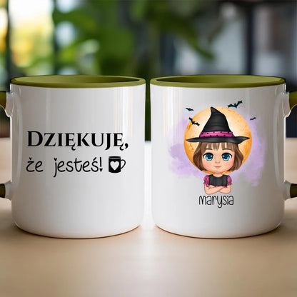 Personalizowany kubek z nadrukiem na Halloween "Dziecko w kostiumie, Czarownica, Dynia, Wampir"