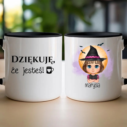 Personalizowany kubek z nadrukiem na Halloween "Dziecko w kostiumie, Czarownica, Dynia, Wampir"