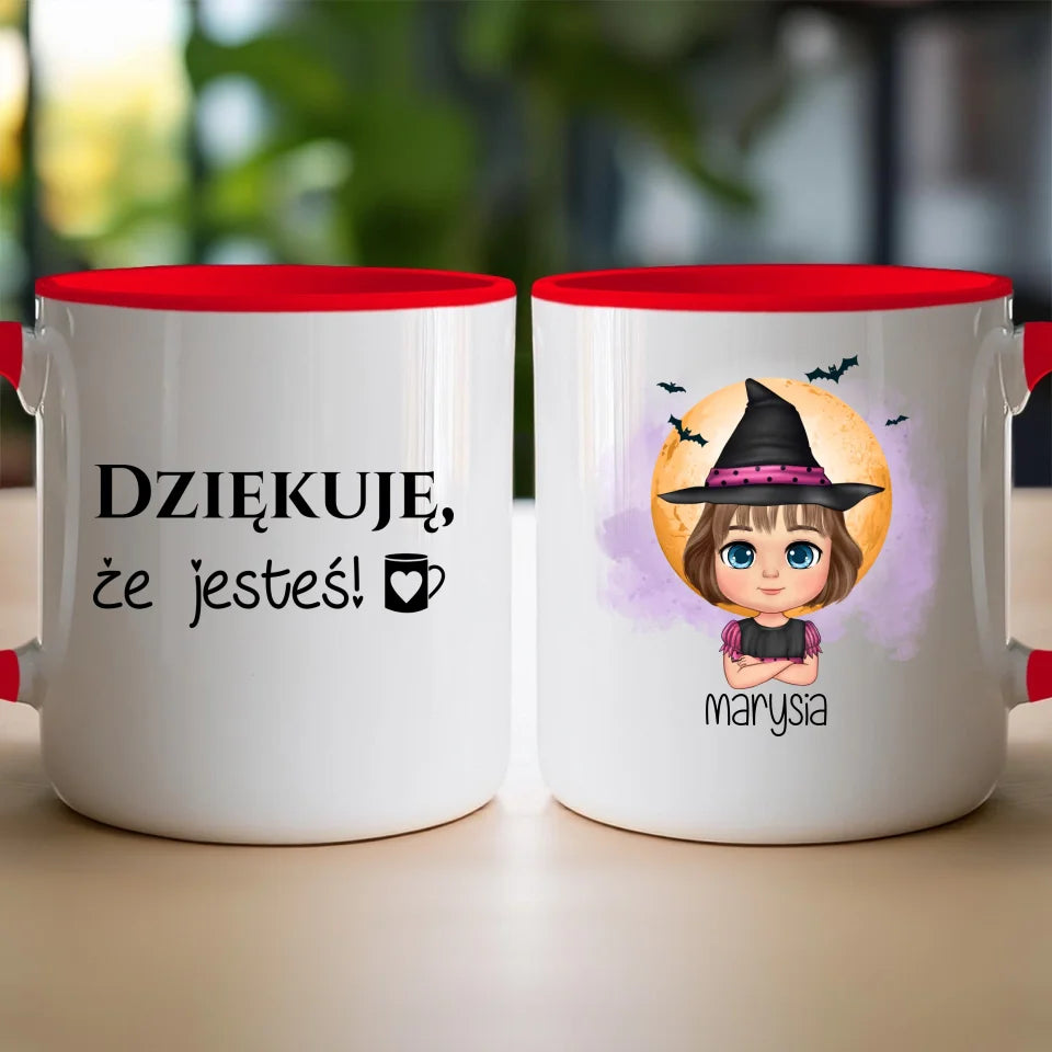 Personalizowany kubek z nadrukiem na Halloween "Dziecko w kostiumie, Czarownica, Dynia, Wampir"