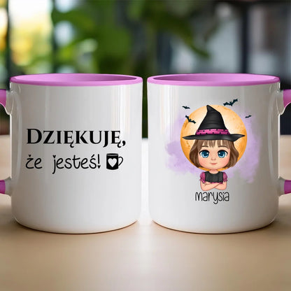 Personalizowany kubek z nadrukiem na Halloween "Dziecko w kostiumie, Czarownica, Dynia, Wampir"