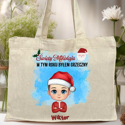 Torba z nadrukiem na Mikołajki "Mikołaju, byłem grzeczny", personalizowana