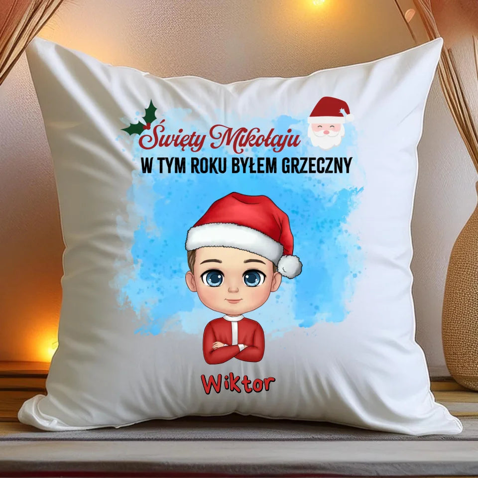 Poduszka na Mikołajki "Mikołaju, byłem grzeczny", personalizowana