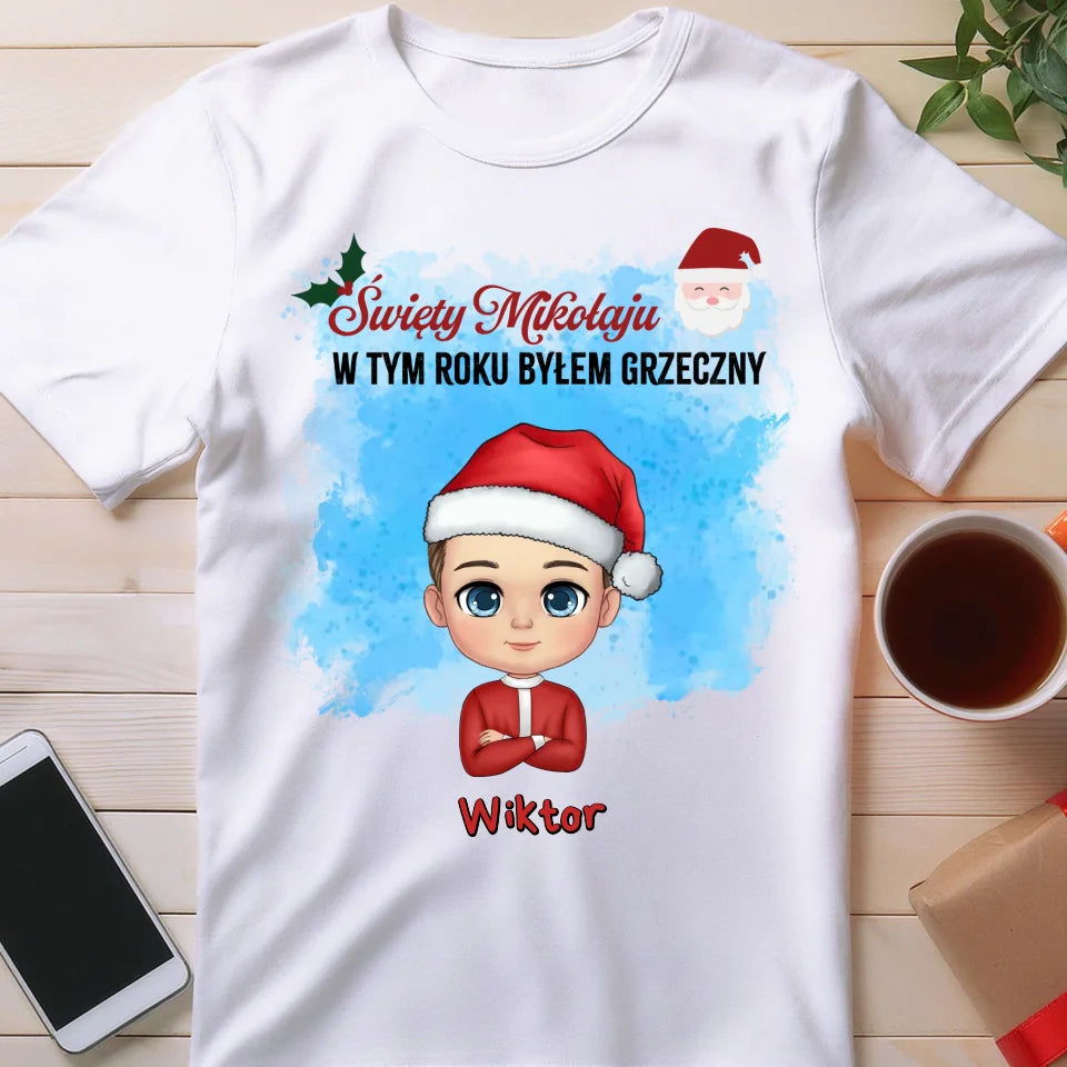 Koszulka na Mikołajki "Mikołaju, byłem grzeczny", personalizowana