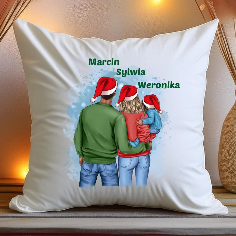 Poduszka na Mikołajki "Mama, Tata + Dziecko, Święta", personalizowana