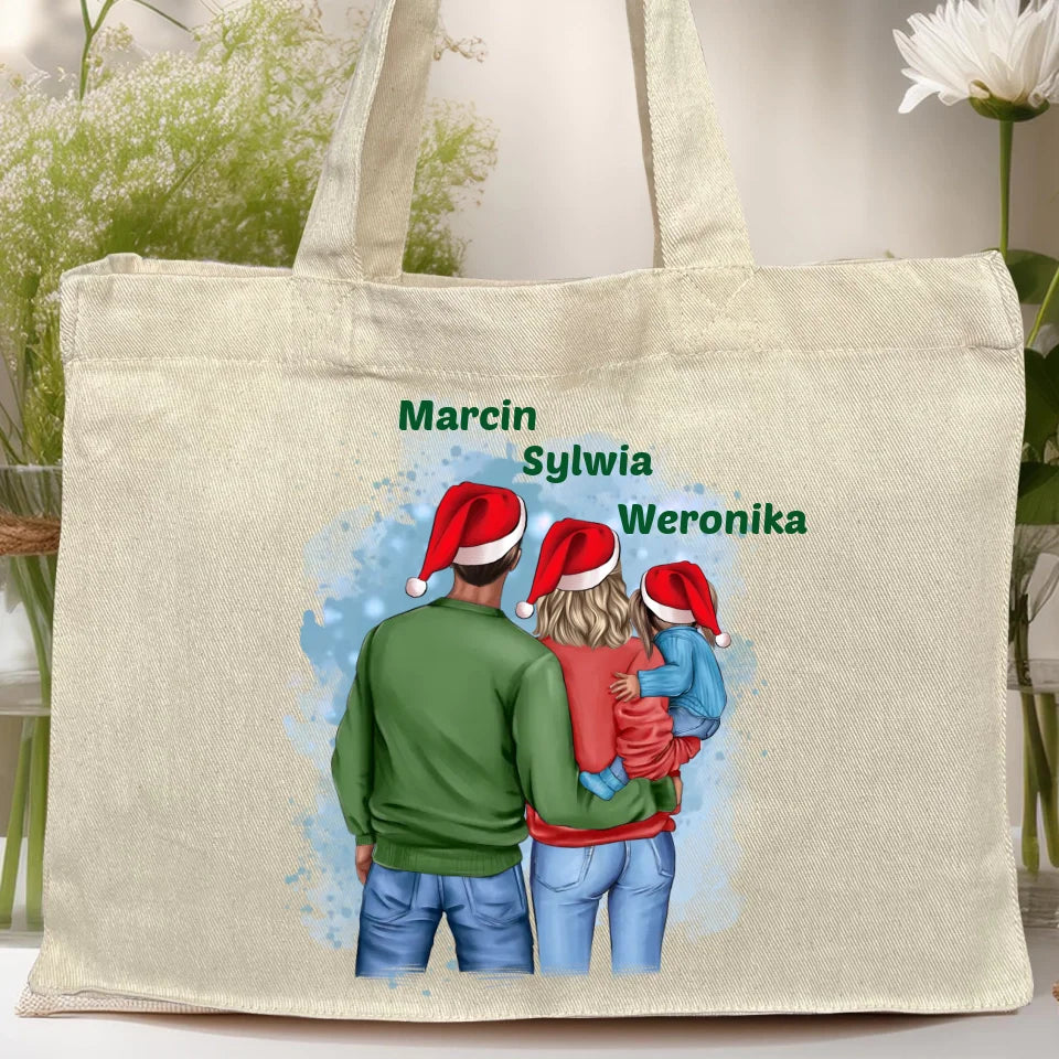 Torba z nadrukiem na Mikołajki "Mama, Tata + Dziecko, Święta", personalizowana