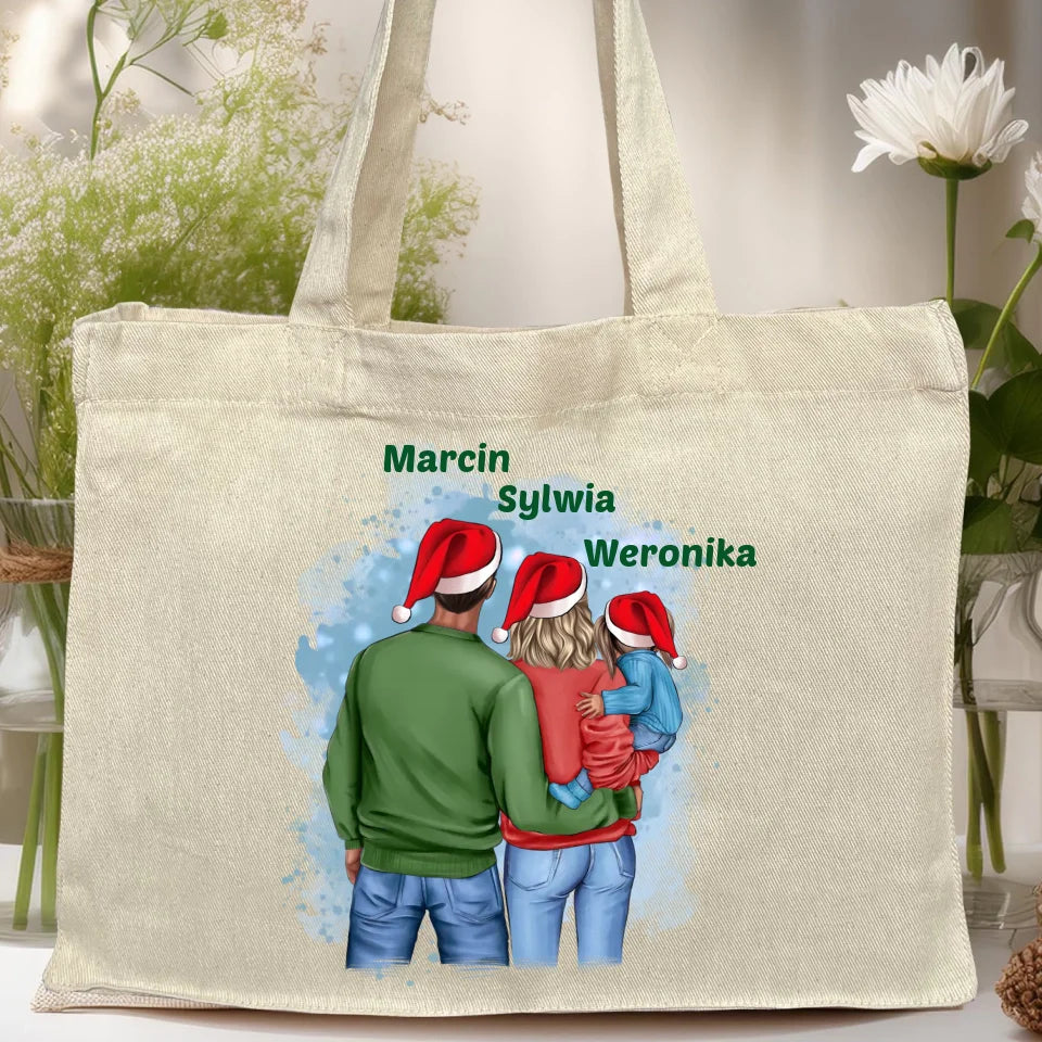 Torba z nadrukiem na Mikołajki "Mama, Tata + Dziecko, Święta", personalizowana