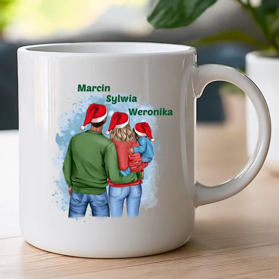 Kubek na Mikołajki "Mama, Tata + Dziecko, Święta", personalizowana