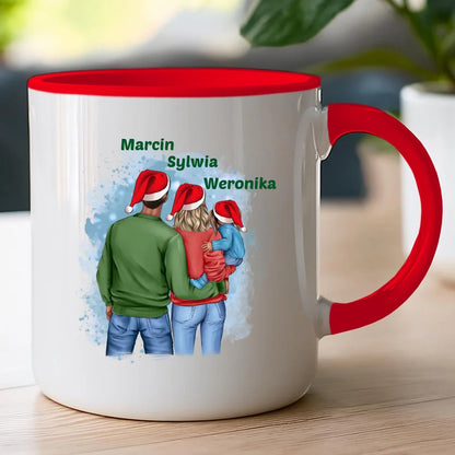 Kubek na Mikołajki "Mama, Tata + Dziecko, Święta", personalizowana