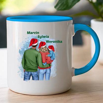 Kubek na Mikołajki "Mama, Tata + Dziecko, Święta", personalizowana