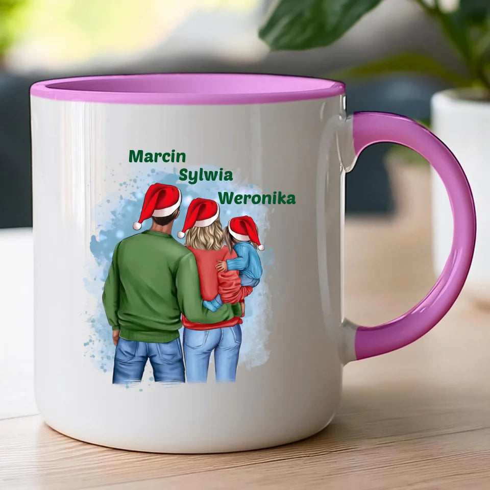 Kubek na Mikołajki "Mama, Tata + Dziecko, Święta", personalizowana