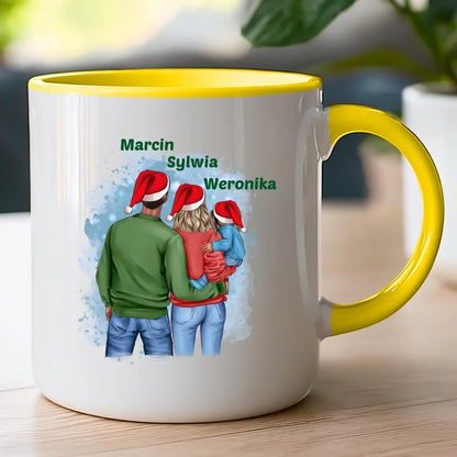 Kubek na Mikołajki "Mama, Tata + Dziecko, Święta", personalizowana