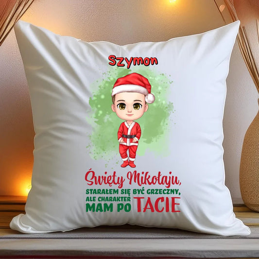 Poduszka na Mikołajki "Starałem się być grzeczny", personalizowana