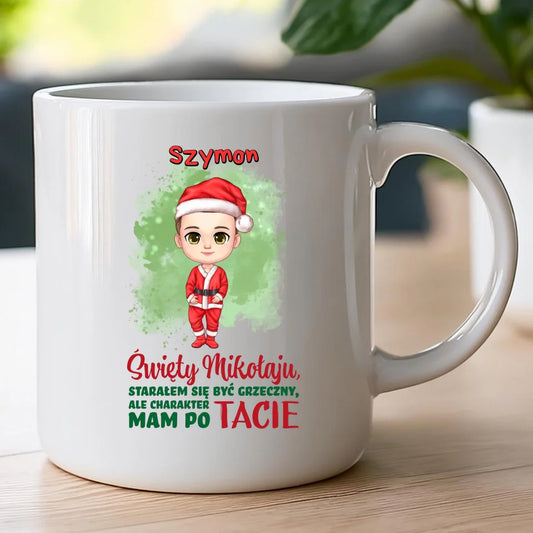 Kubek na Mikołajki "Starałem się być grzeczny", personalizowany