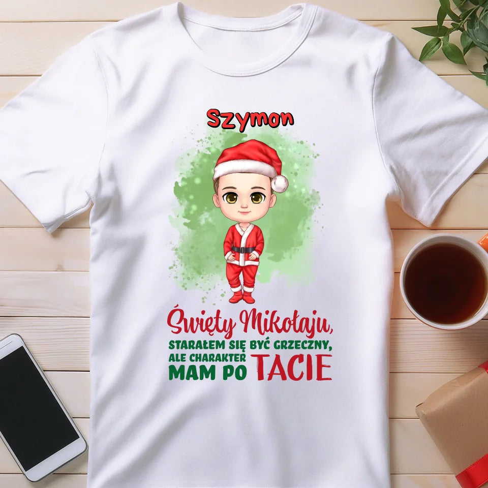 Koszulka na Mikołajki "Starałem się być grzeczny", personalizowana