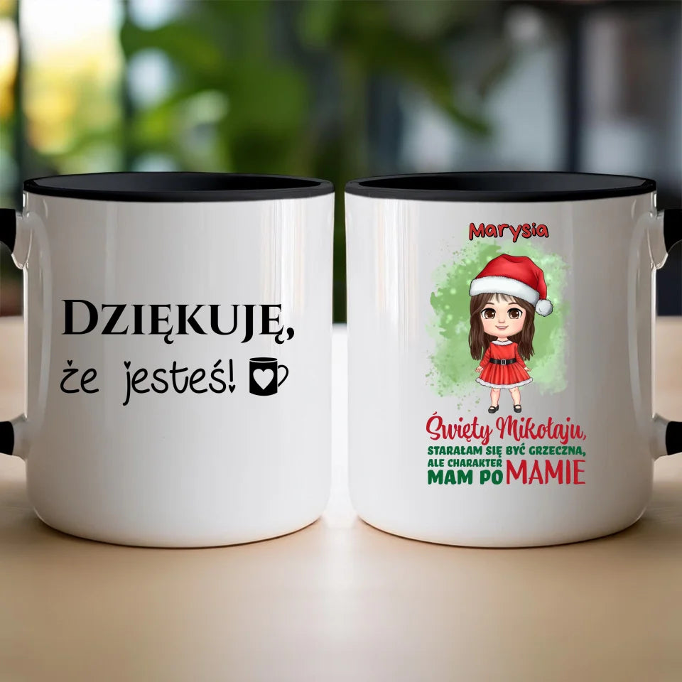 Kubek na Mikołajki "Starałam się być grzeczna", personalizowany