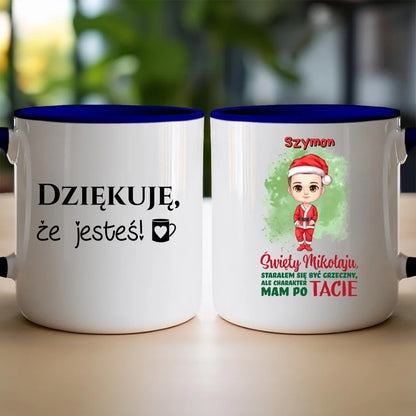 Kubek na Mikołajki "Starałem się być grzeczny", personalizowany