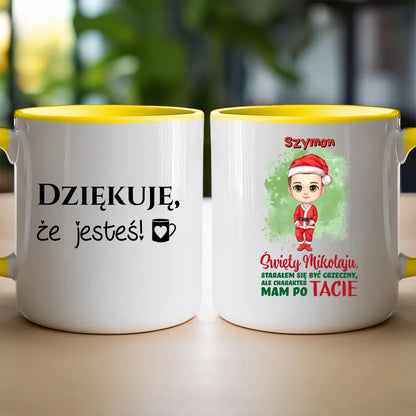 Kubek na Mikołajki "Starałem się być grzeczny", personalizowany