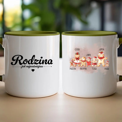 Kubek na Święta "Piernikowa rodzina, Rodzice + 1-3 dzieci, Kot, Pies", personalizowany