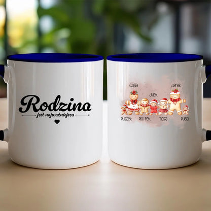 Kubek na Święta "Piernikowa rodzina, Rodzice + 1-3 dzieci, Kot, Pies", personalizowany