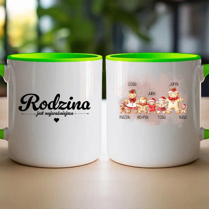 Kubek na Święta "Piernikowa rodzina, Rodzice + 1-3 dzieci, Kot, Pies", personalizowany