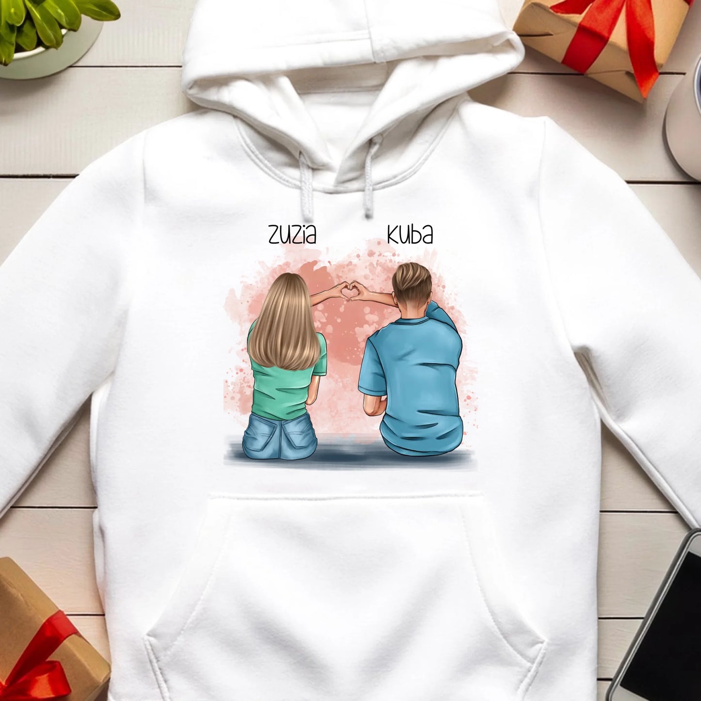 Bluza kangur na Walentynki "Para, Serce", personalizowana