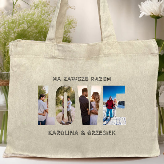 Torba z nadrukiem personalizowana "Własne zdjęcie, Love", z imionami