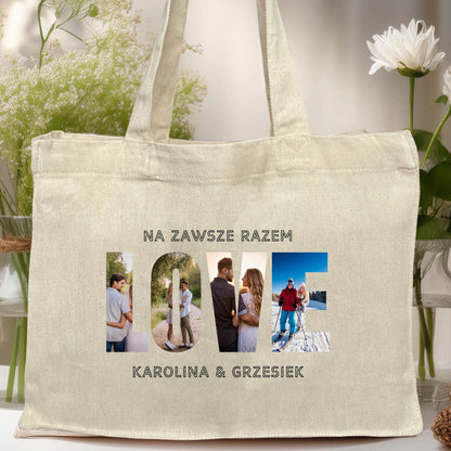 Torba z nadrukiem personalizowana "Własne zdjęcie, Love", z imionami