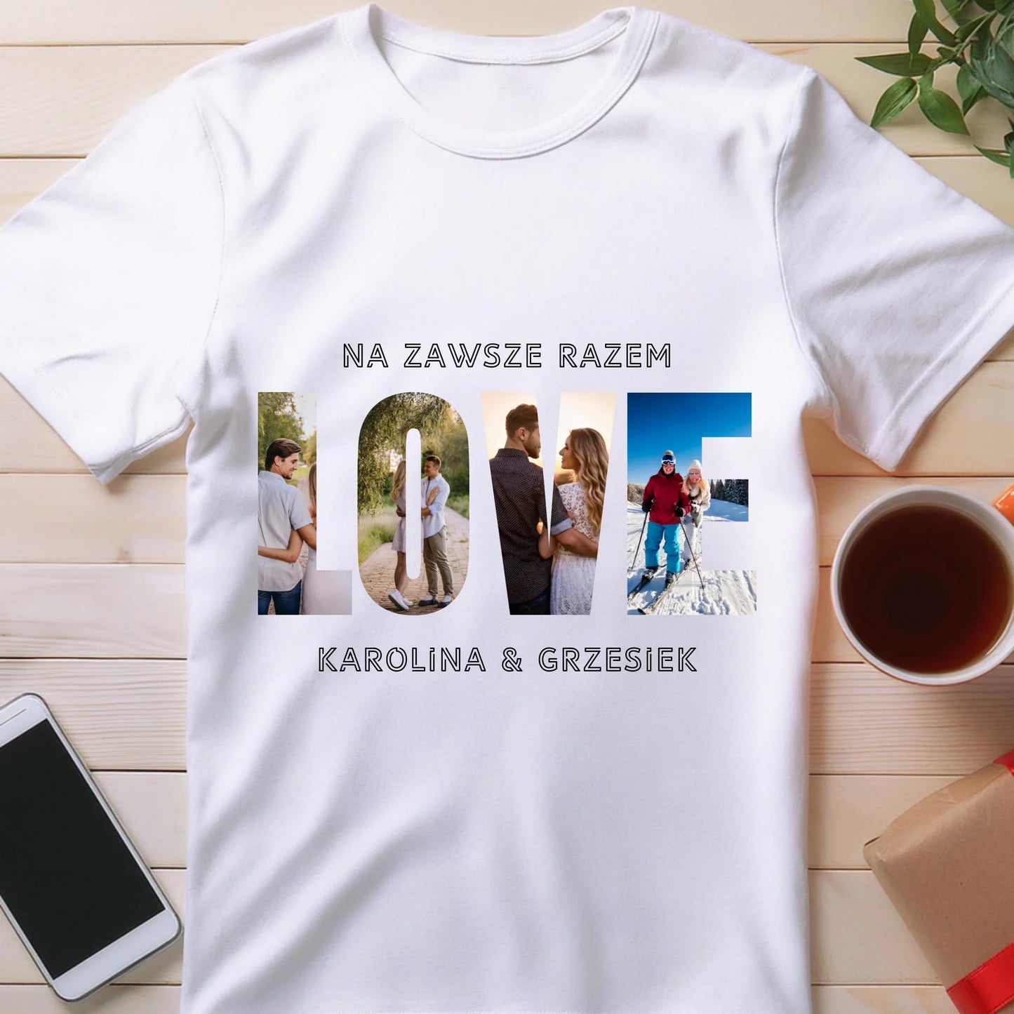 Koszulka personalizowana "Własne zdjęcie, Love", z imionami