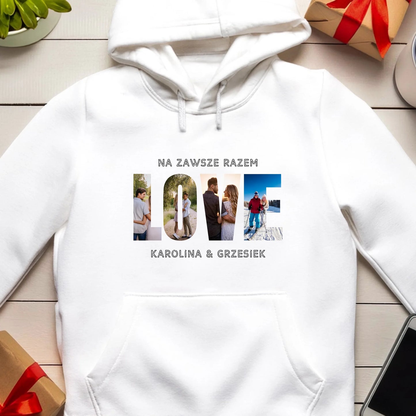 Bluza kangur personalizowana "Własne zdjęcie, Love", z imionami