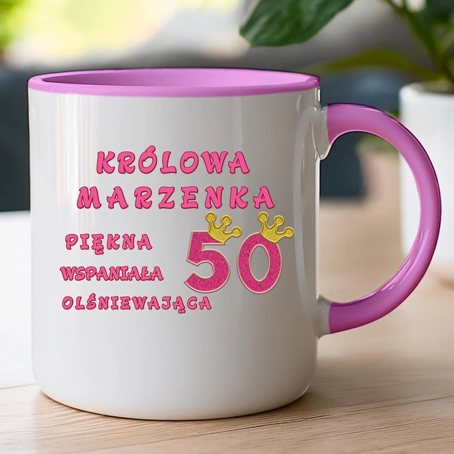 Kubek personalizowany na urodziny - różowy brokat #5008