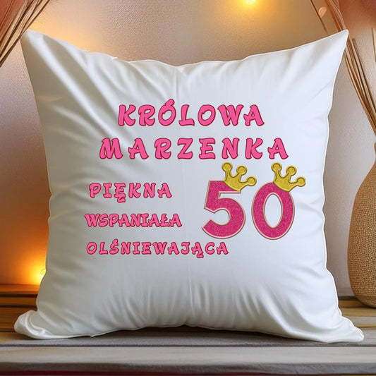 Poduszka personalizowana na urodziny - różowy brokat #5008