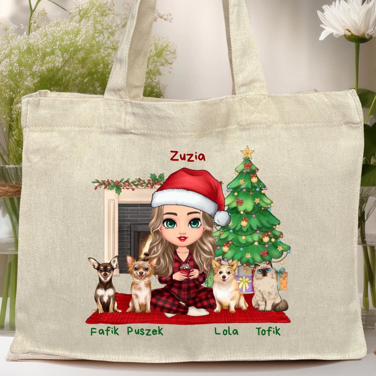 Torba personalizowana dla kobiety - świąteczne zwierzaki #511