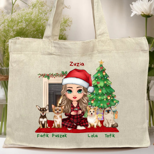 Torba personalizowana dla kobiety - świąteczne zwierzaki #511
