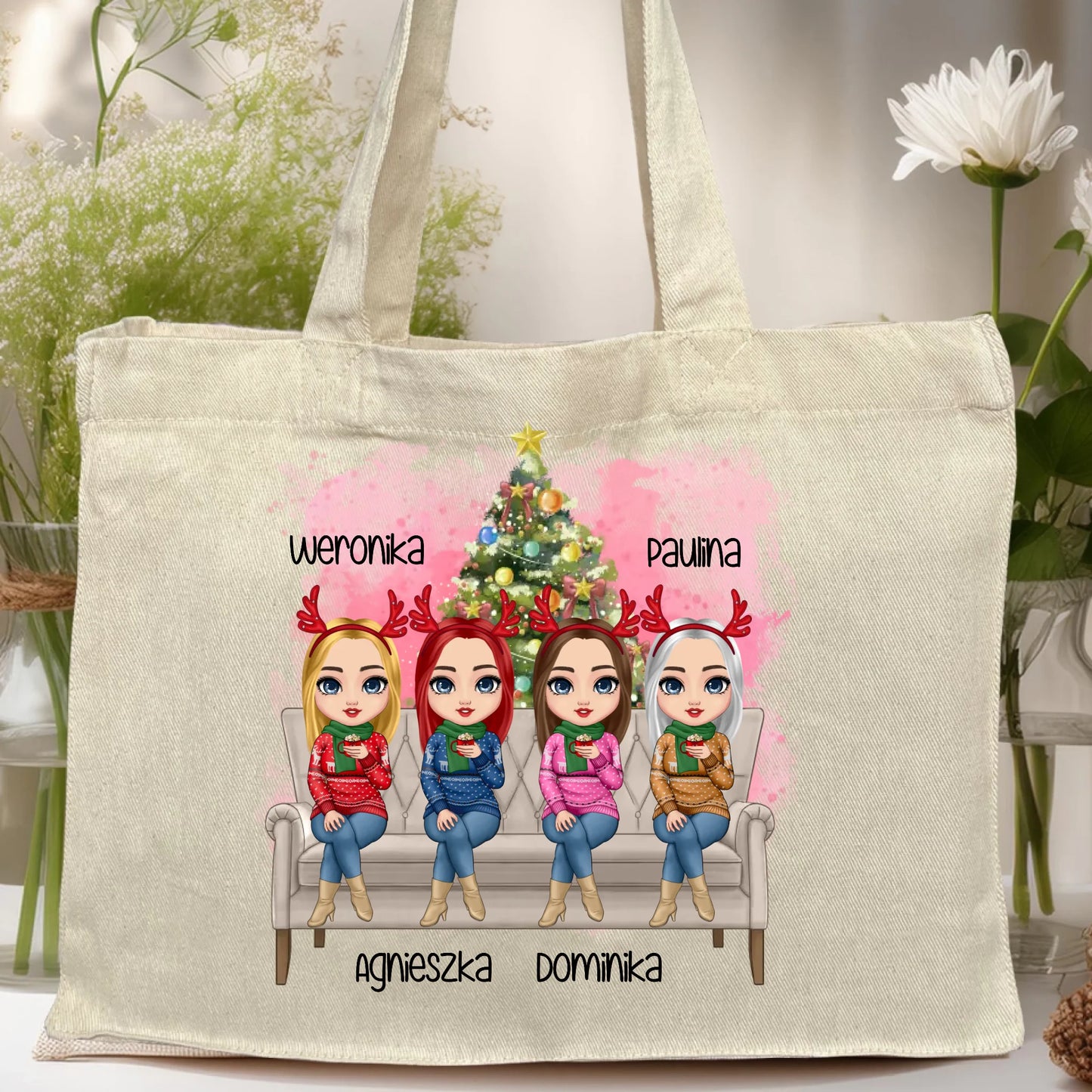 Torba personalizowana świąteczna dla przyjaciółek 1-4 osób #123