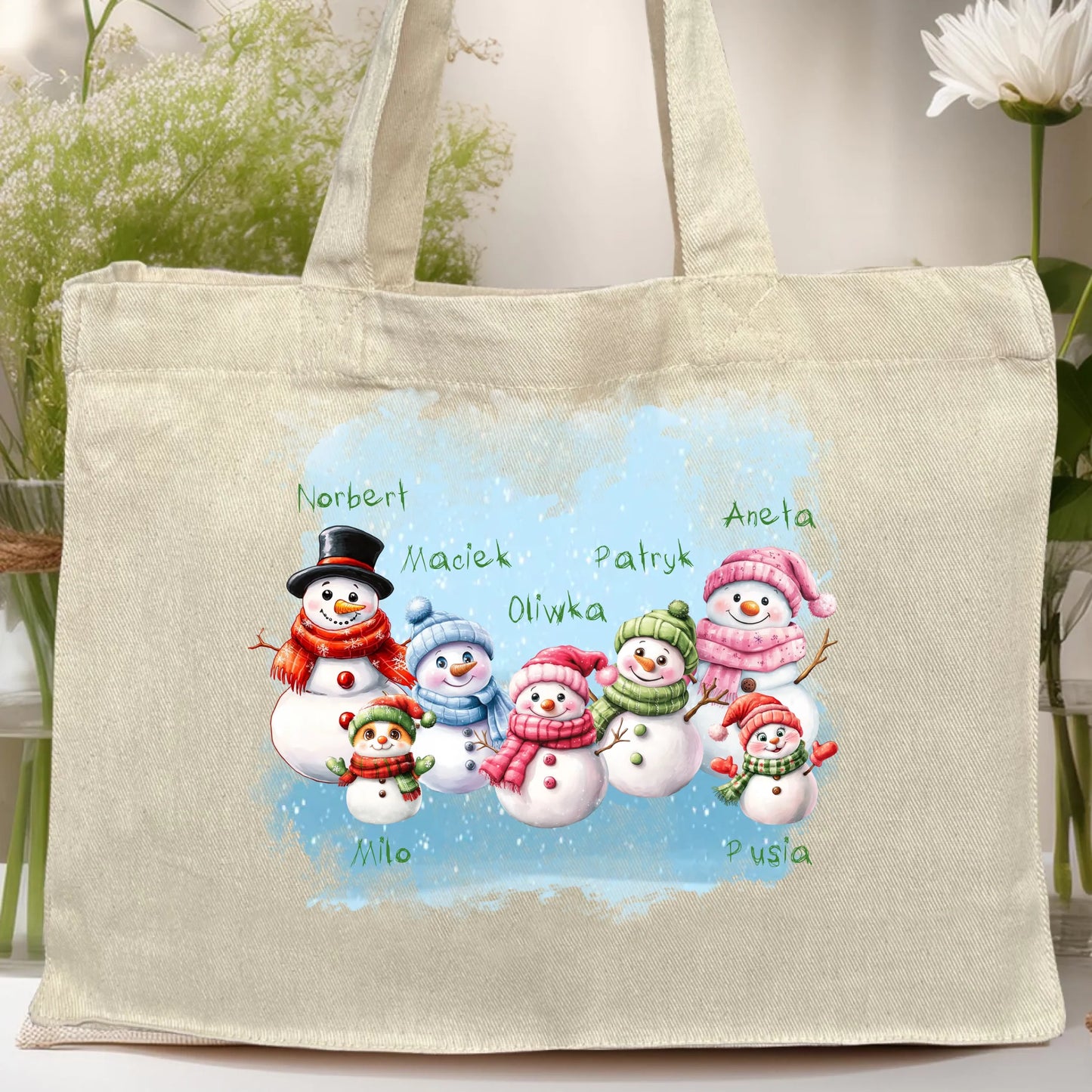 Torba personalizowana świąteczna dla rodziny - ze zwierzętami #807