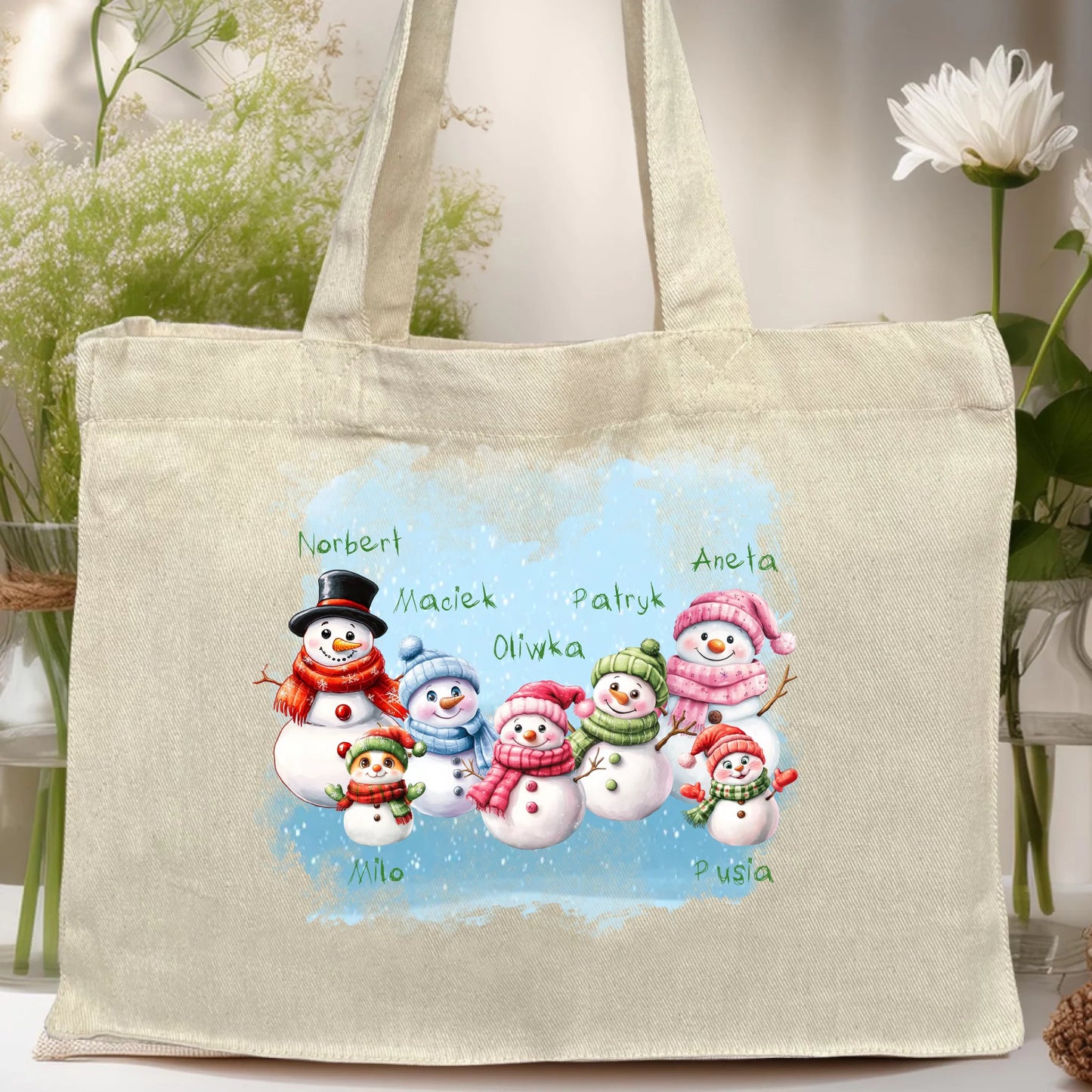 Torba personalizowana świąteczna dla rodziny - ze zwierzętami #807