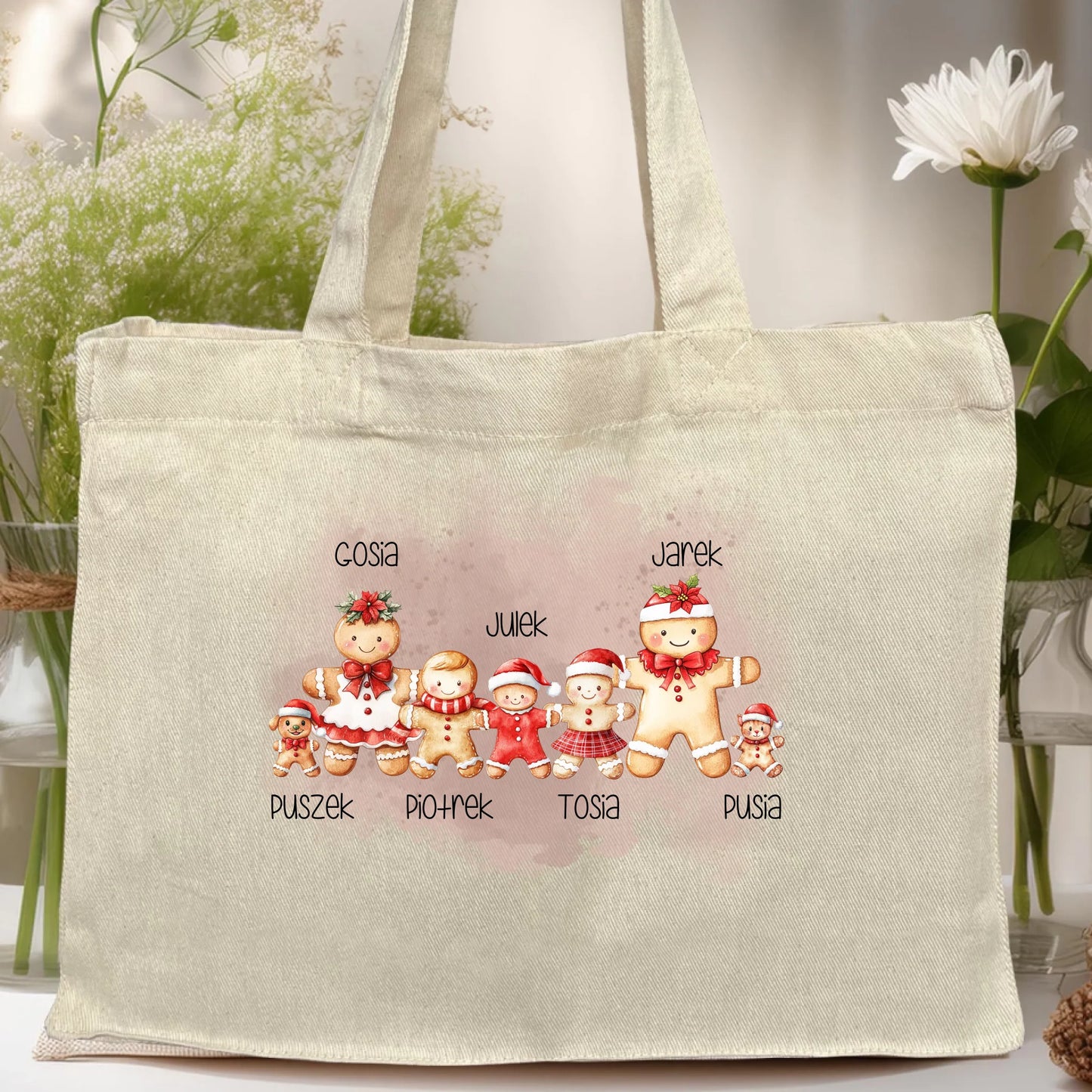 Torba personalizowana świąteczna dla rodziny - ze zwierzakami #808