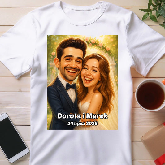 Personalizowana koszulka - ślubna karykatura [generowana przez AI]
