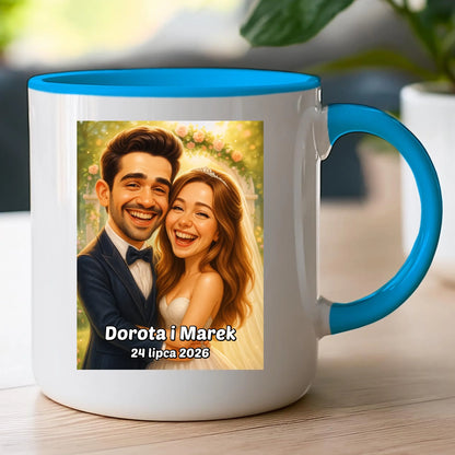 Personalizowany Kubek - ślubna karykatura [generowana przez AI]
