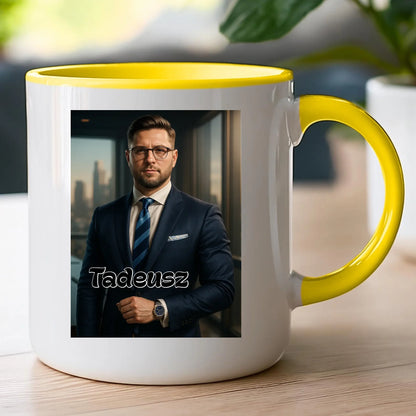 Kubek - portret biznesmen / bizneswoman [generowany przez AI]